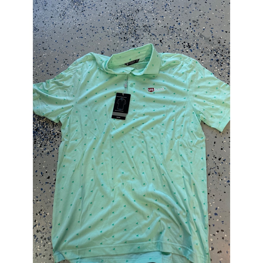 Levelwear Rover Golf Polo US Bank Logo Dog Print Moisture Wicking‎ M/M